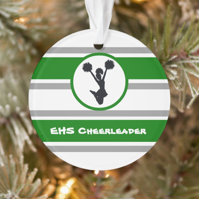 Personalised Green and Silver Cheerleader Ornament (Tree)