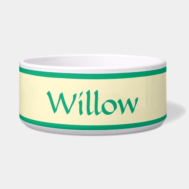 Personalised Green and Soft Yellow Pet Bowl (Front)