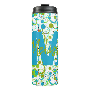 Personalised Green and teal circles Thermal Tumble Tumbler