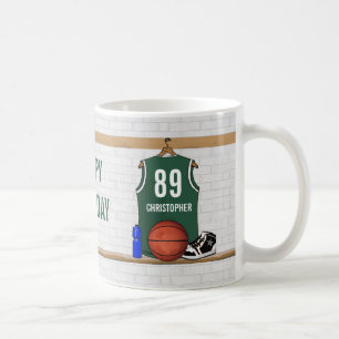Personalised Green and White Basketball Jersey Coffee Mug