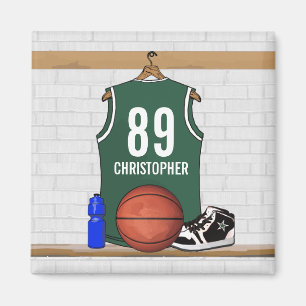 Personalised Green and White Basketball Jersey Magnet