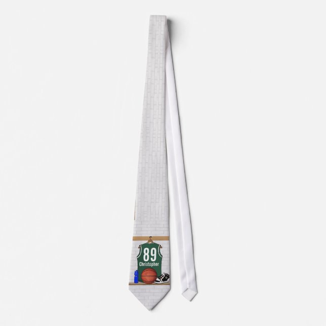 Personalised Green and White Basketball Jersey Tie (Front)