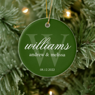 Personalised Green and White Monogram Ceramic Ornament