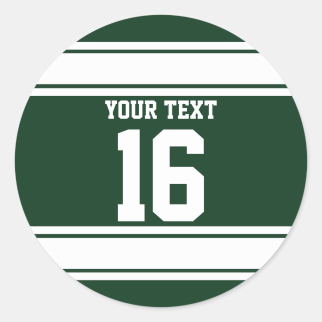 Personalised Green and White Sport Stripes Classic Round Sticker (Front)