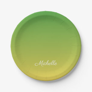 Personalised green and yellow ombre paper plate