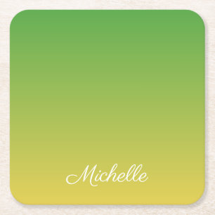 Personalised green and yellow ombre square paper coaster