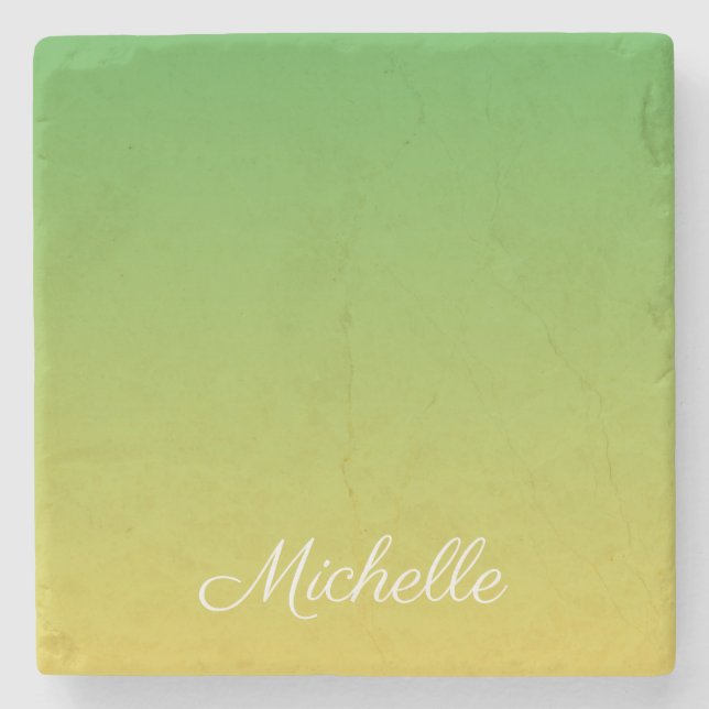Personalised green and yellow ombre stone coaster (Front)