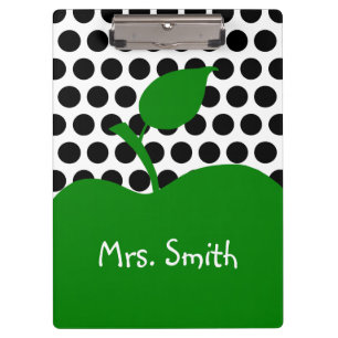 Personalised Green Apple White and Black Polka Dot Clipboard