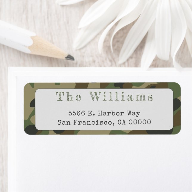 Personalised Green  Army Camouflage Return Address Return Address Label (Insitu)