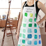Personalised Green Artist Apron<br><div class="desc">This apron is decorated with a pattern of colour samples in shades of green and turquoise. Perfect for an artist or someone who enjoys painting. Personalise this apron with your name or monogram. Because we create our artwork you won’t find this exact design from other designers. Original Watercolor © Michele...</div>