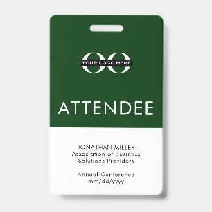 Personalised Green Attendee Custom Logo Text ID Badge