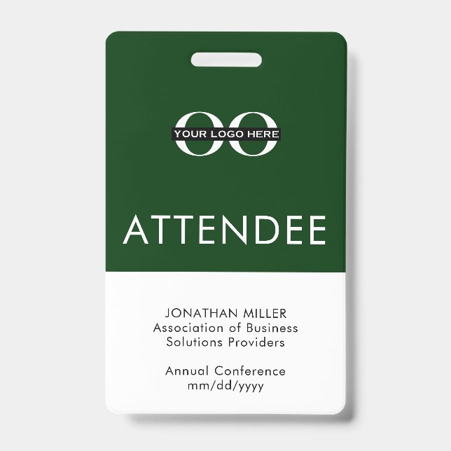 Personalised Green Attendee Custom Logo Text ID Badge (Front)