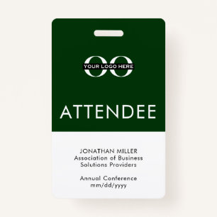 Personalised Green Attendee Custom Logo Text ID Badge