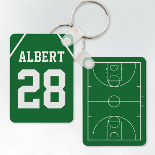 Personalised Green Basketball Court and Jersey Key Ring