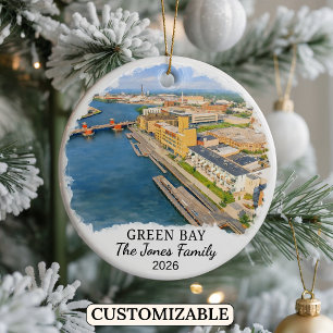 Personalised Green Bay Ornament, Custom Wisconsin Ceramic Ornament