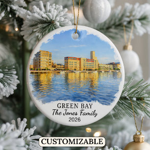 Personalised Green Bay Ornament, Custom Wisconsin Ceramic Ornament