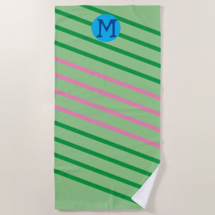 Personalised Green Beach Towel Pink/Green Stripes