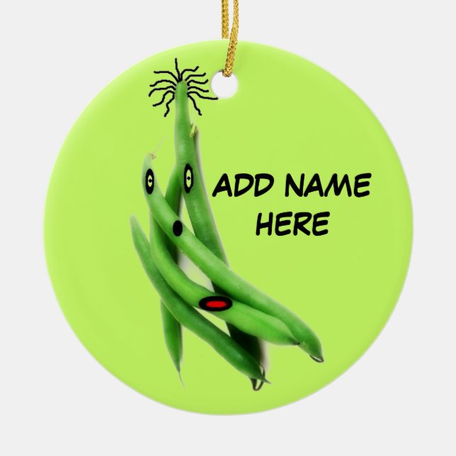 Personalised Green Bean Cartoon Ceramic Tree Decoration (Front)