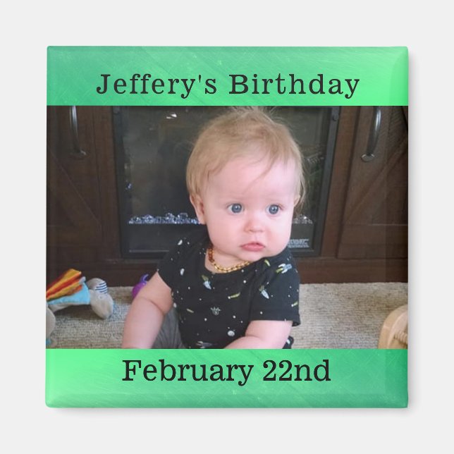 Personalised Green Birthday Reminder Magnet (Front)