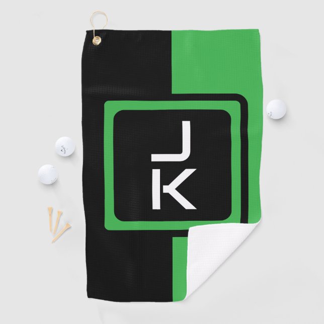 Personalised Green Black Monogram Golf Towel (InSitu)