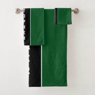 Personalised Green Black Stripe Bath Towel Set