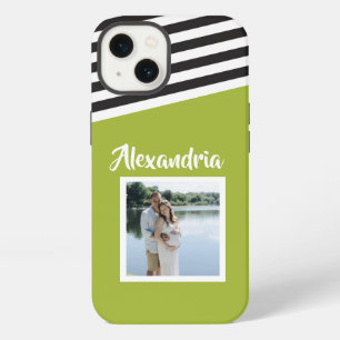 Personalised Green Black White Stripe Pattern iPhone 13 Case