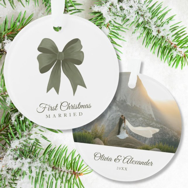 Personalised Green Bow 1st Christmas Married Gift Ornament (1st Christmas Married)