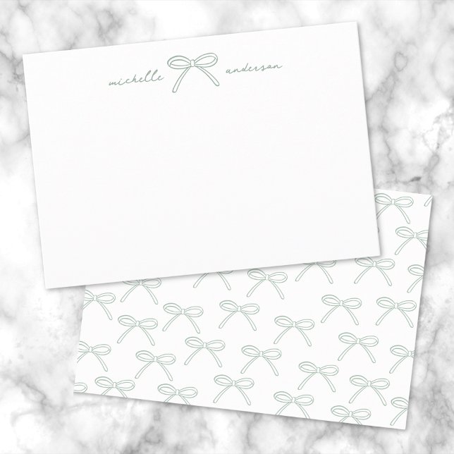Personalised Green Bow Name Card (Personalized Green Bow Name Note Card)