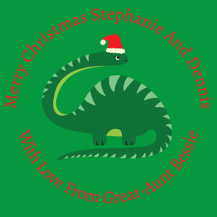 Personalised Green Brontosaurus Christmas Dinosaur Wrapping Paper