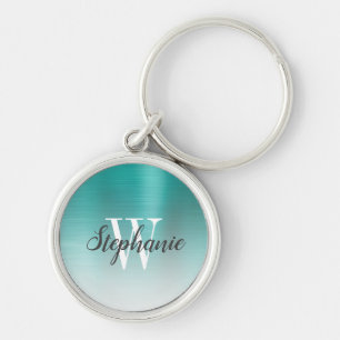 Personalised Green Brushed Metal Monogram Keychain