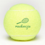 Personalised Green Calligraphy Script Name  Tennis Balls<br><div class="desc">Green personalised name tennis balls printed with custom printing of any text in a trendy and stylish modern calligraphy script font and simple tennis racquet monogram design. Any women's tennis player would appreciate the elegant look on these modern monogrammed practice balls as a gift.</div>