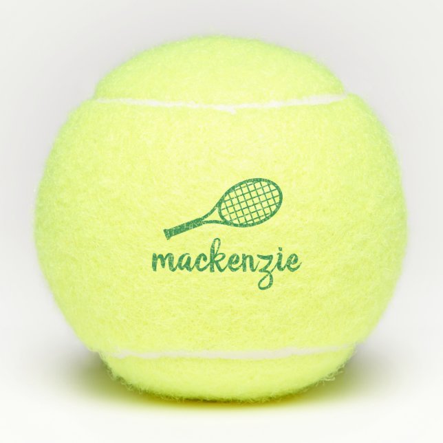Personalised Green Calligraphy Script Name  Tennis Balls (Front)