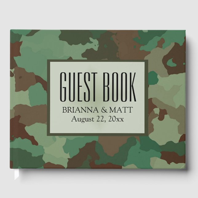 Personalised Green Camouflage Wedding Guest Book (Front)