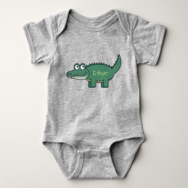 Personalised Green Cartoon Alligator Baby Bodysuit (Front)