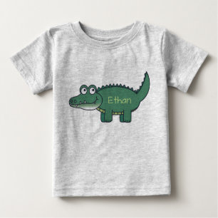 Personalised Green Cartoon Alligator Baby T-Shirt