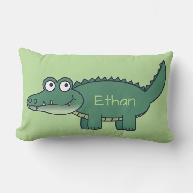 Personalised Green Cartoon Alligator Lumbar Cushion (Front)