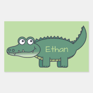 Personalised Green Cartoon Alligator Rectangular Sticker
