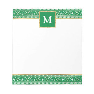 Personalised Green Christmas Fair Isle Notepad