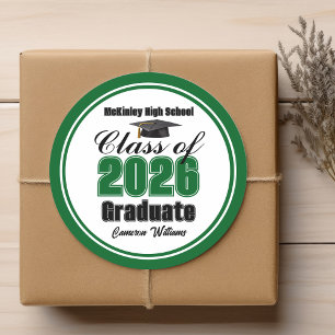 Personalised Green Class of 2026 Graduation Party Classic Round Sticker