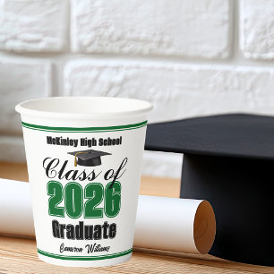 Personalised Green Class of 2026 Graduation Party Paper Cups