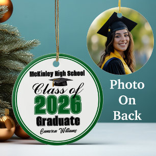 Personalised Green Class of 2026 Graduation Photo Ceramic Ornament
