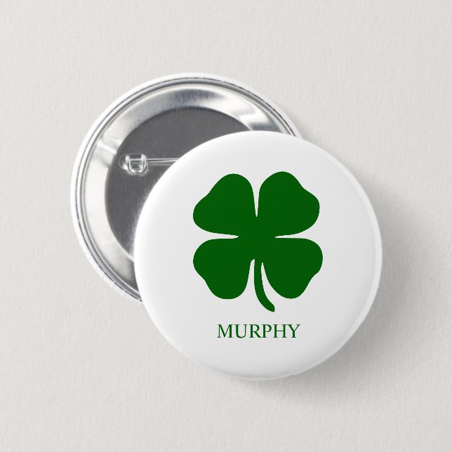 Personalised Green Clover 6 Cm Round Badge (Front & Back)