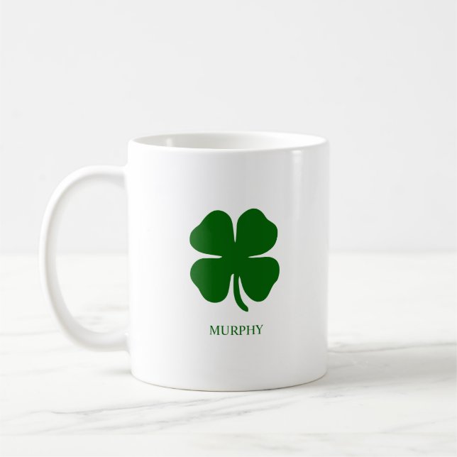 Personalised Green Clover Coffee Mug (Left)