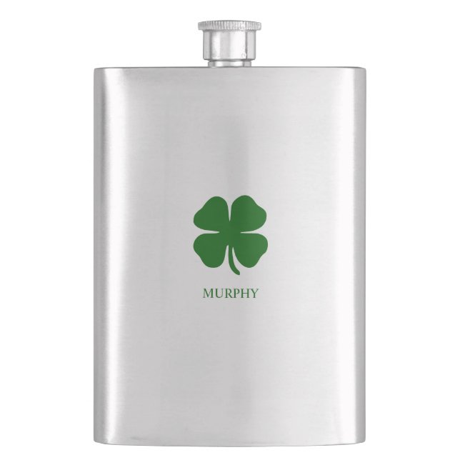 Personalised Green Clover Hip Flask (Front)