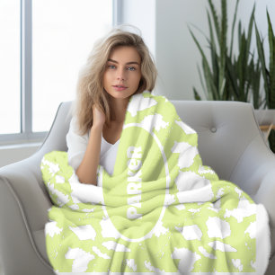 Personalised Green Cow Print Sherpa Blanket