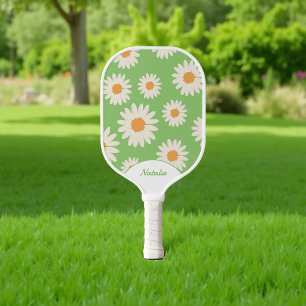 Personalised Green Daisy Floral Retro Pickleball Paddle