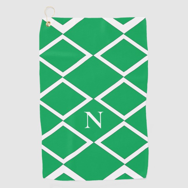 Personalised Green Diamond Triangle Geometric  Golf Towel (Front)