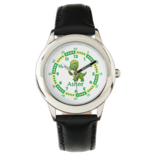 Personalised Green Dinosaur Boys Time Learning Watch