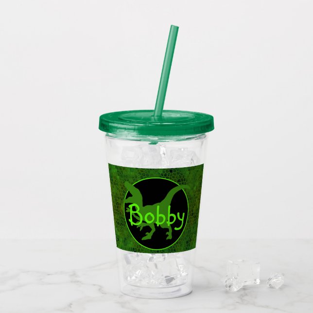 Personalised Green Dinosaur Hide Acrylic Tumbler (Back Ice)