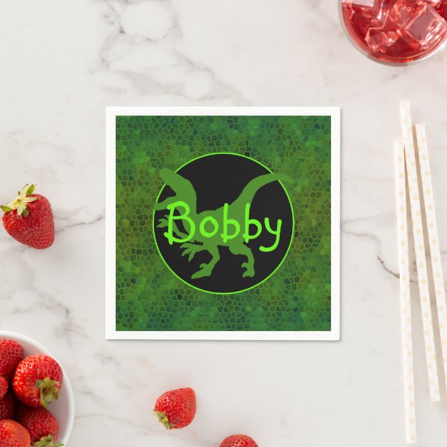 Personalised Green Dinosaur Hide  Napkin (Insitu)